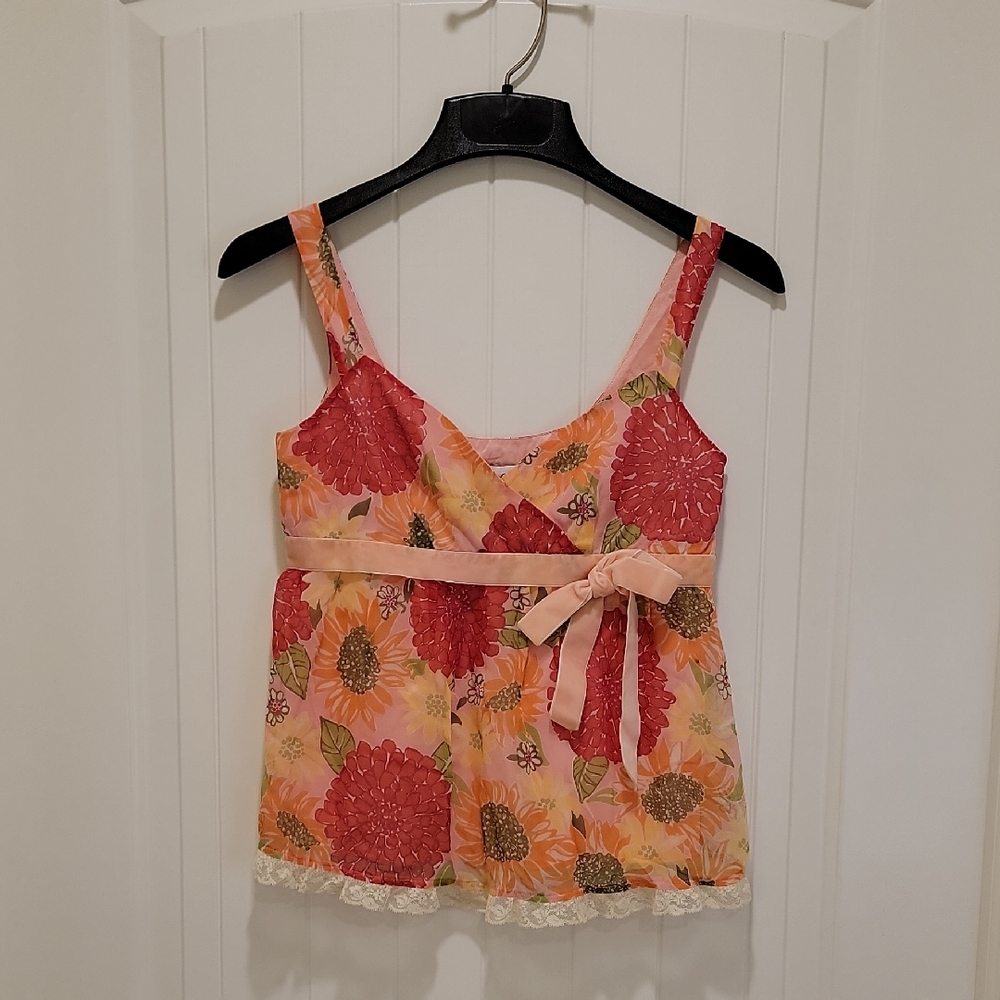 Lilly Pulitzer Floral Silk Tank Top Cami Bow Size 0